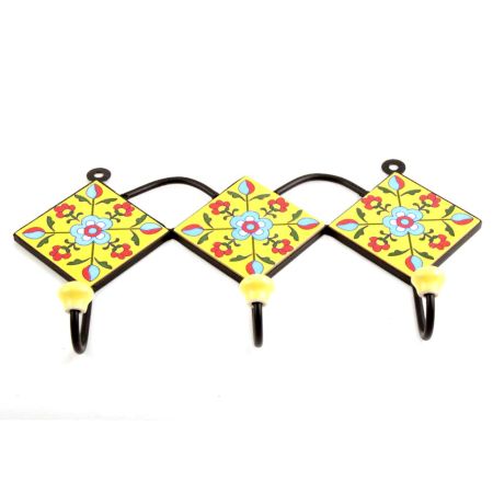 Yellow Turquoise Floral Tiles Hook